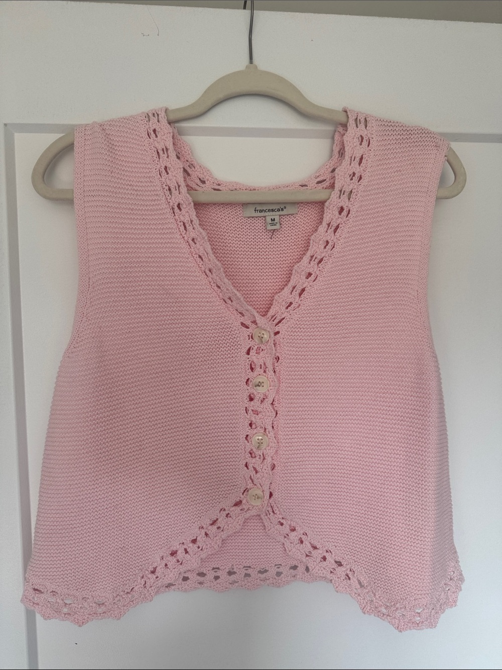 Francesca's Collections Light Pink Crochet-Trim Knit Tank